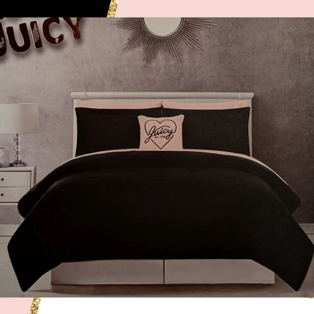 🆕 Black & Blush Pink 8pc Queen Comforter Set 🩷 Juicy Couture
